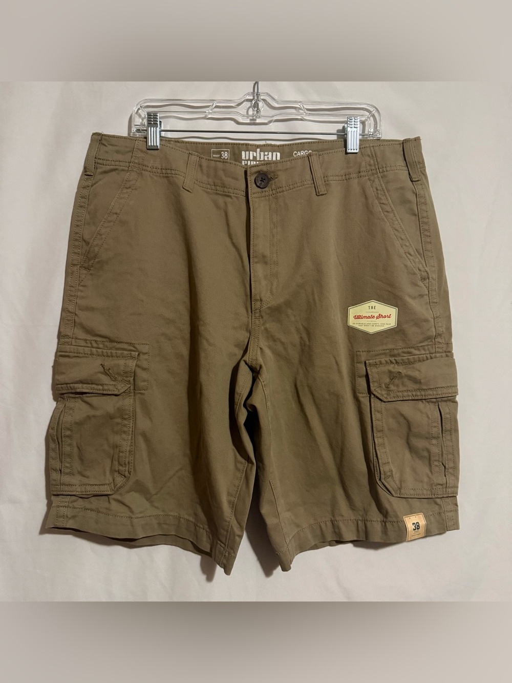 Urban Pipeline Men's Ultimate Cargo Shorts Khaki Cotton Twill Cargo Pockets 38